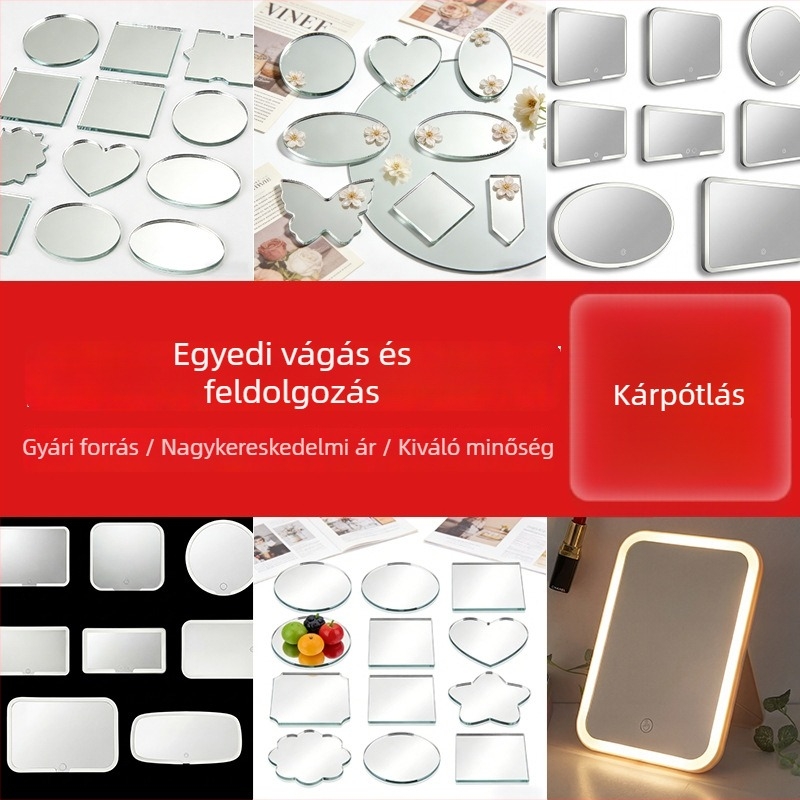 LED smink tükör üveg lencsével, egyoldalú szabálytalan kis tükör, DIY alakítás formázott üveg kozmetikai tükör