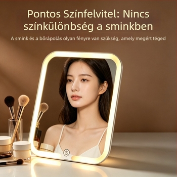 Asztali LED smink tükör világítással, HD éles, állítható, hordozható, otthoni szépség tükör diákszobába
