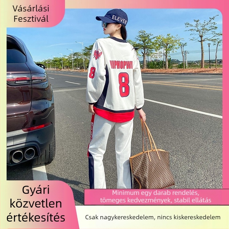 Női kapucnis pulóver és nadrág két darabos sportos szett, őszi casual, plusz méret