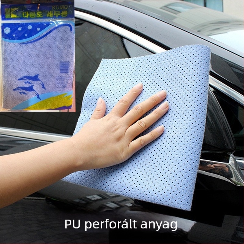 Perforált mikroszálas autóápoló kendő, vastag, nedvszívó, nyom nélkül, imitált szarvasbőr textúra Sea-Island selyem hatású felülettel, varázskendő