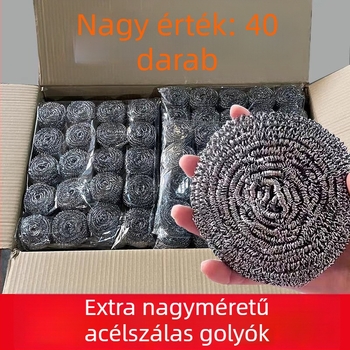 Rozsdamentes acél drótgolyós kefével, nyéllel – edényekhez, serpenyőkhoz és tálakhoz, konyhai tisztításra, háztartási és kereskedelmi használatra