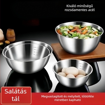 Rozsdamentes acélból készült salátás tál, többfunkciós marinálásra, sütésre és tészta dagasztására