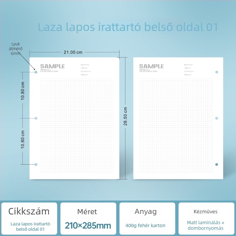 A4-es gyűrűs mappa mintás borítóval és nyomtatott logóval, perforált a dokumentumokhoz, fájlokhoz, útmutatókhoz és mintakézikönyvekhez