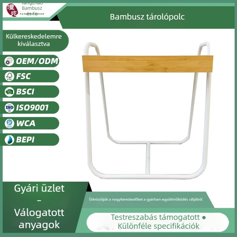 Bambusz beltéri tároló állvány szekrénnyel és kanapé melletti asztallal, multifunkcionális