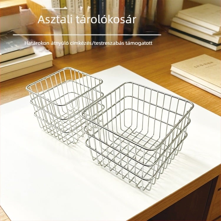 Vasból készült hálós asztali tárolókosár – modern, minimalistus íróasztali rendező tollakhoz, sminkhez és kisebb kiegészítőkhöz
