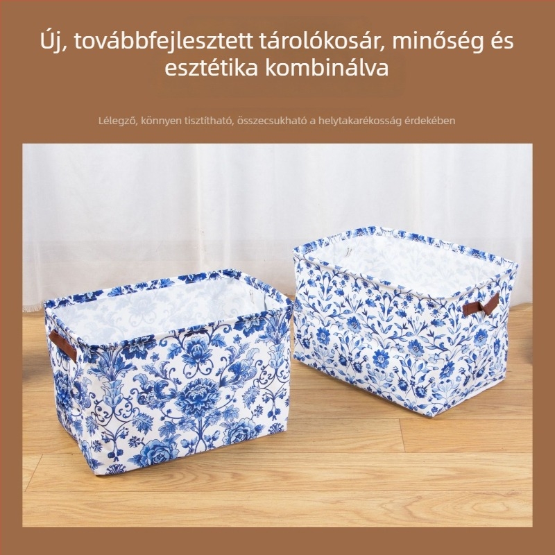 Személyre szabható kék-fehér porcelán kínai stílusú összecsukható tárolókosár, otthoni ruhákhoz