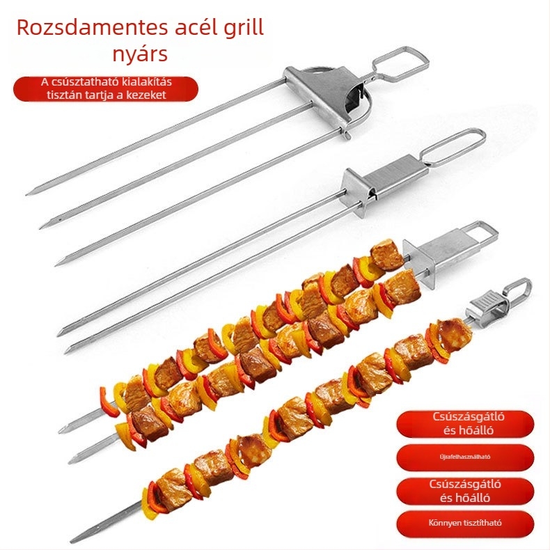 Rozsdamentes acél grillvilla és nyárs, fél-automatika, kültéri hordozható