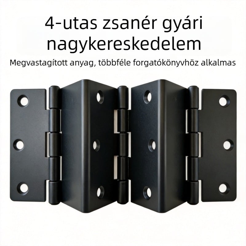 Universális vasból készült négylapos zsanér bútorokhoz és szekrényajtókhoz, hat vagy nyolc lyuk, egyhajlat, megerősített hardver