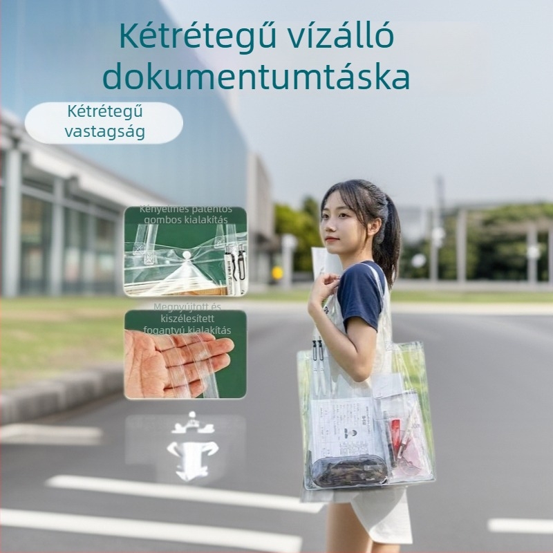 Átlátszó dokumentumtároló táska felvételi vizsgákhoz, kétszintű vastagított vízálló dokumentumtáska