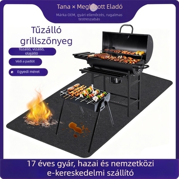 Kültéri tűzálló szőnyeg grillsütőhöz, kétoldalas szilikon‑üvegszálas felület, magas hőmérséklet-állóság, hőszigetelés, lángálló, foltálló padlóvédő