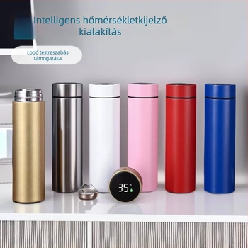 304 rozsdamentes acélból készült vákuum-szigetelt pohár, hőmérséklet kijelzővel, nagy kapacitás, intelligens ivóüveg férfiaknak és nőknek