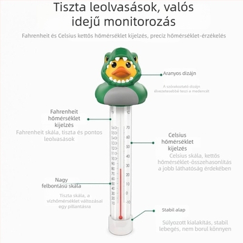 Állatmintás úszó medencehőmérő, többfunkciós vízhőmérő, -10–70 °C