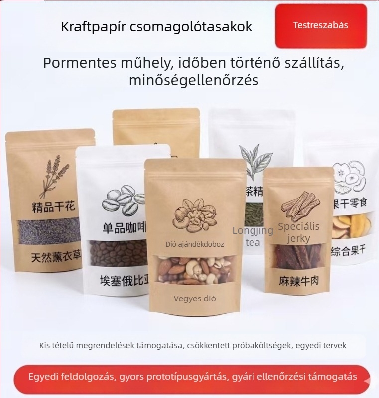 Személyre szabott vízálló csomagolózacskó alumíniumfóliával, stand-up kivitel, nyolcszögű záródással – tea, kávé és snackek számára
