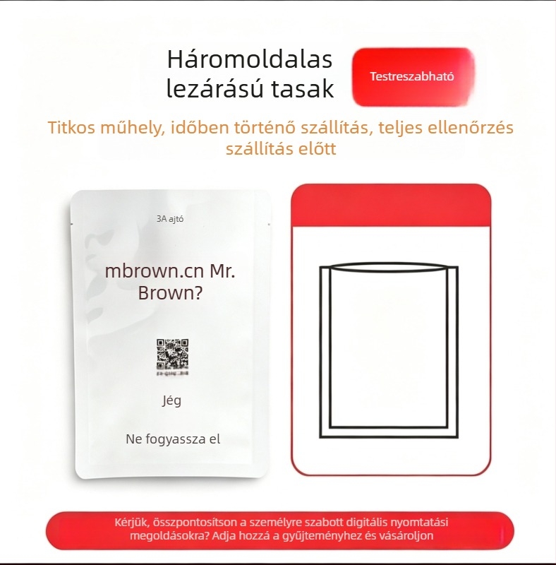 Személyre szabott vízálló csomagolózacskó alumíniumfóliával, stand-up kivitel, nyolcszögű záródással – tea, kávé és snackek számára