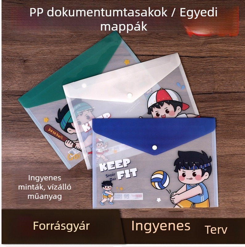 PP átlátszó dokumentumtáska A4 méretű, csattal záródó és logónyomtatással