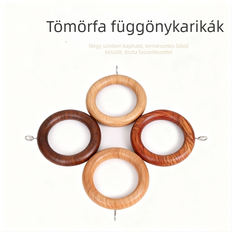 Tömörfa függönygyűrűk díszítő fa kiegészítőkkel