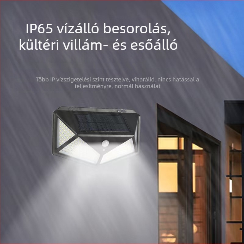 Napelemes falikar kültéren, szenzoros, vízálló, intelligens fényvezérlés, 100 LED