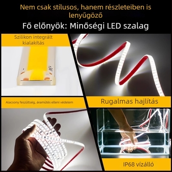LED COB szalagfény, 24V, kültéri vízálló szilikon, öntapadós, 5 m, 120 LED, 10W
