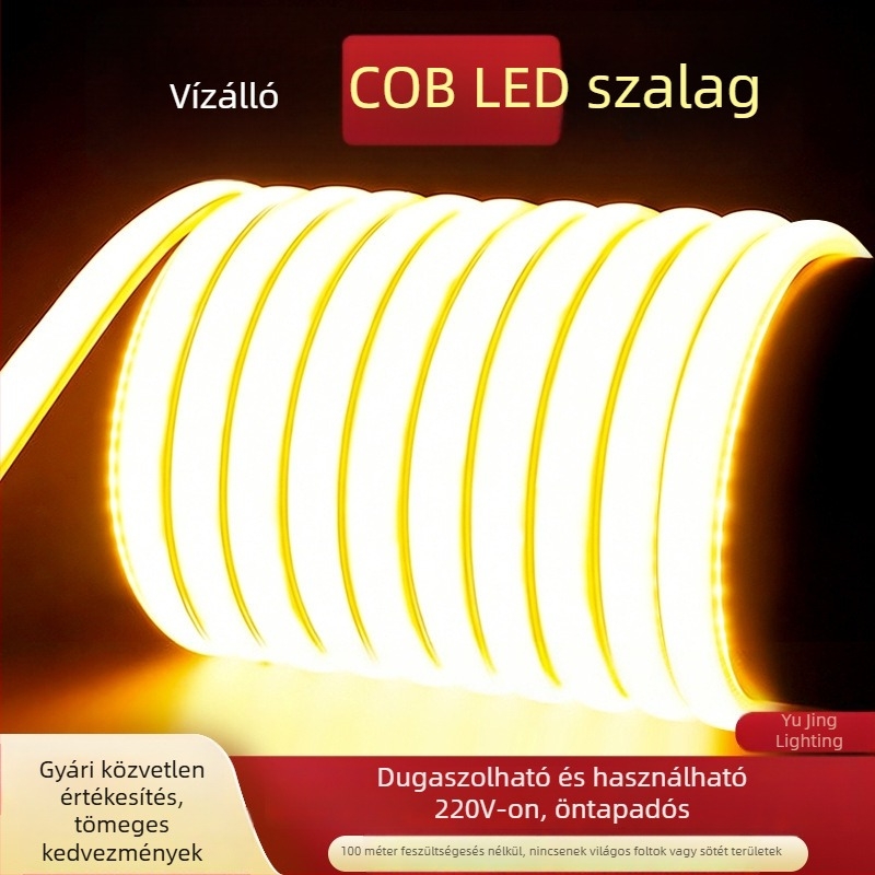 LED COB szalagfény, 24V, kültéri vízálló szilikon, öntapadós, 5 m, 120 LED, 10W