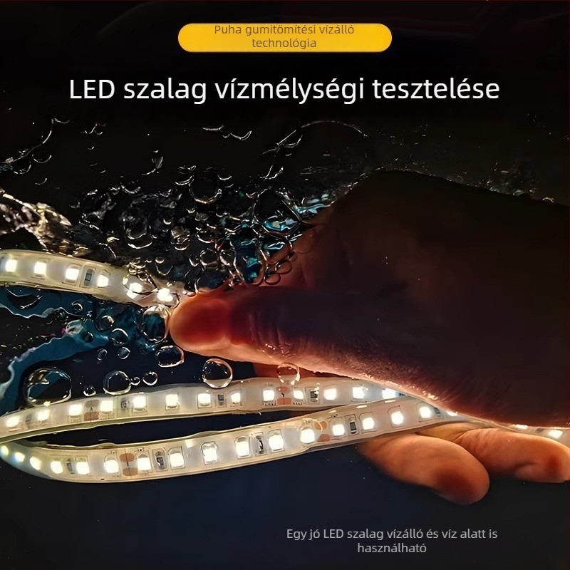 LED COB szalagfény, 24V, kültéri vízálló szilikon, öntapadós, 5 m, 120 LED, 10W