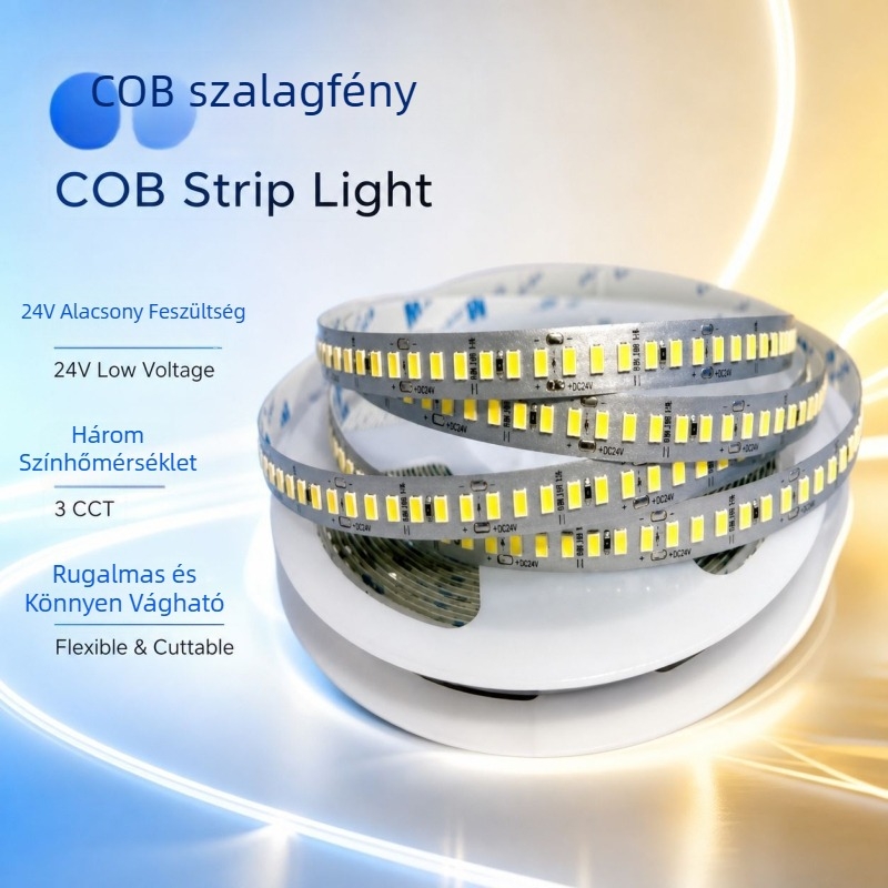 COB LED rugalmas szalag, 180 LED-del, három színhőmérséklet, 24V-os alacsony feszültség, 2835 LED, mennyezet és lépcső dekorációhoz