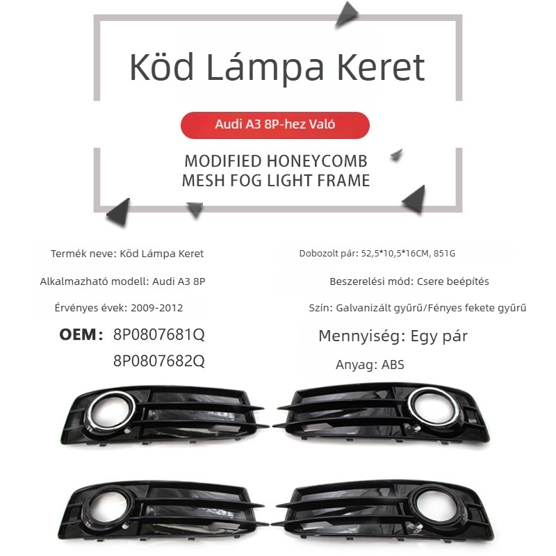 Audi A3 8P S-Line ködlámpa keret és első lökhárító, 2009-2012, alkatrész 8P0807681Q