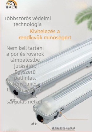 LED T8 lámpatest háromszoros védelemmel, teljes készlet kettős csővel, robbanásbiztos diffúzorral, vízálló, por- és páramentes, tisztítócső