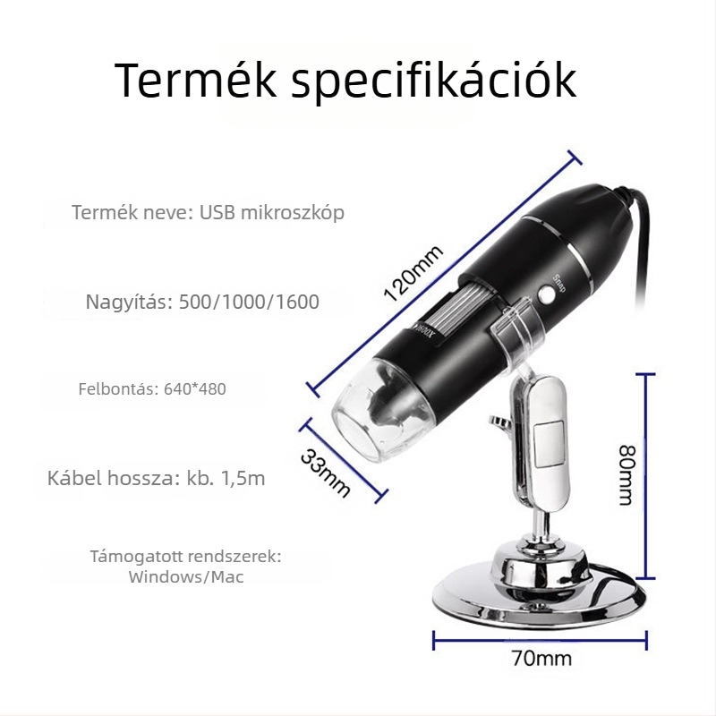 Kézben tartható mikroszkóp bőr, hajszálak és a fejbőr megfigyelésére, okostelefonhoz makró, nagyítás, 4K