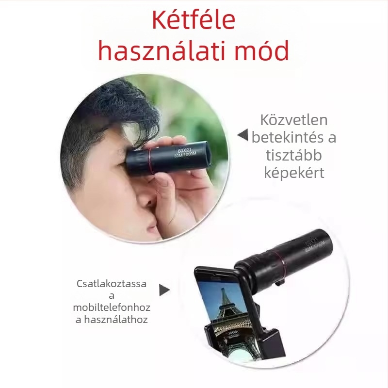 8x-os monokuláris teleszkóp, HD kép, éjjellátás, kulturéri fotózáshoz