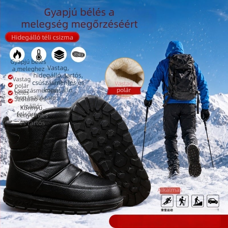 Férfi téli magas szárú papucs fleece béléssel, vízálló, csúszásmentes, extra vastag.