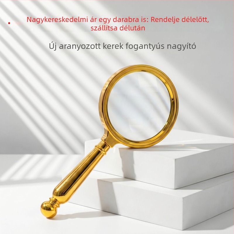 Hordozható professzionális kézi nagyító olvasáshoz, optikai üveggel, aranyozott körkörös fogantyúval, időseknek