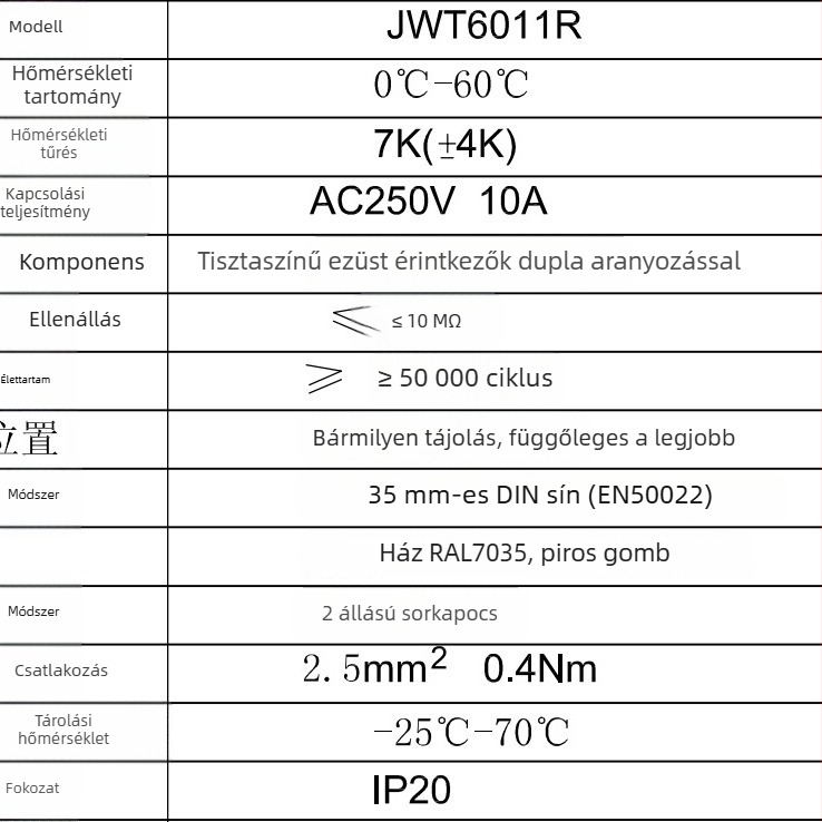 JWT6011 szekrényhőmérséklet- és páratartalom-szabályozó – Rip Electric, automatikus hőmérséklet-szabályozás