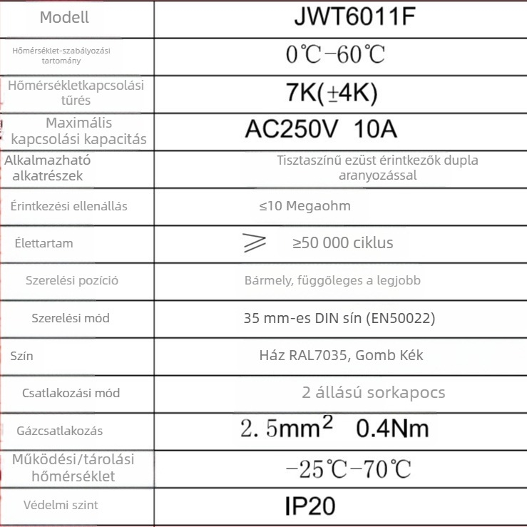 JWT6011 szekrényhőmérséklet- és páratartalom-szabályozó – Rip Electric, automatikus hőmérséklet-szabályozás
