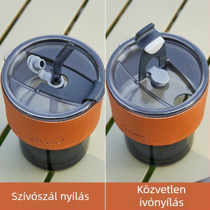 Üvegpohár bambuszszegmensek dizájnjával, szívószállal, dupla italtartó pohár, ajándékhoz ideális
