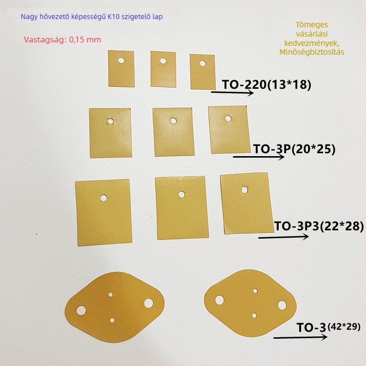 K10 sárga szilikonlap, magas hővezetésű TO-220/TO-3P/TO-247
