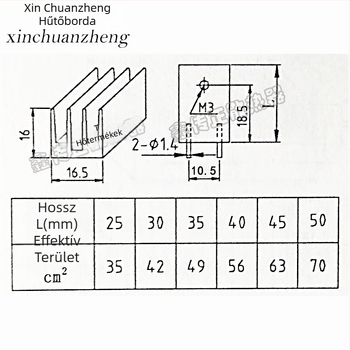 BG25 Magas teljesítményű alumínium extrudált hűtőbordák, 16,5 x 16 x 25 mm, CPU és elektronikus hűtéshez