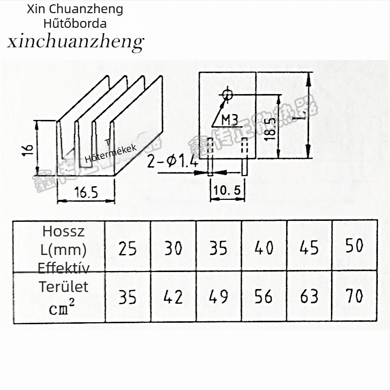 BG25 Magas teljesítményű alumínium extrudált hűtőbordák, 16,5 x 16 x 25 mm, CPU és elektronikus hűtéshez