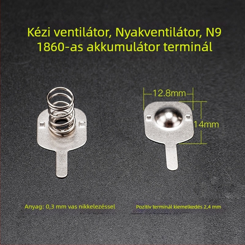 Környezetbarát 18650-es Akkumulátor-clippek nyakba akasztható kézi ventilátorokhoz, fémből készült elektronikus klipszek, N913×14 akkumulátor rugós klipsz