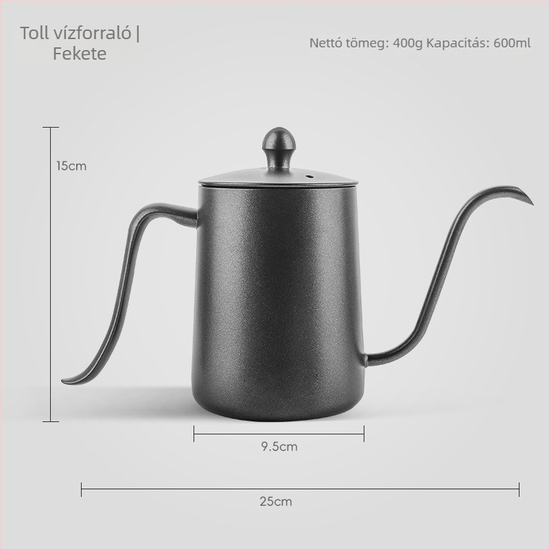304 rozsdamentes acélból készült kávéöntő kanna, nyakú, vékony kifolyó, 1,5 L kapacitás