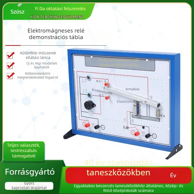 Elektromágneses relé bemutató tábla elektromos áramkör kísérleteihez normálisan nyitott és normálisan zárt érintkezőkkel