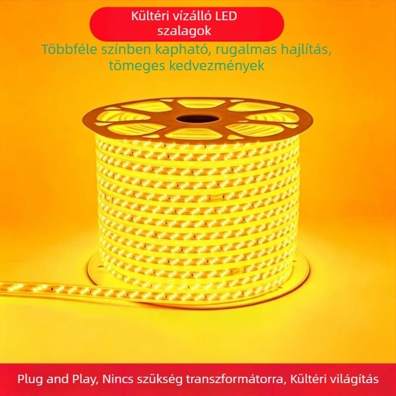 220V-os kültéri LED magasfeszültségű szalag, vízálló és rugalmas, alkalmas alagútakhoz és hidakhoz, nagy fényerő