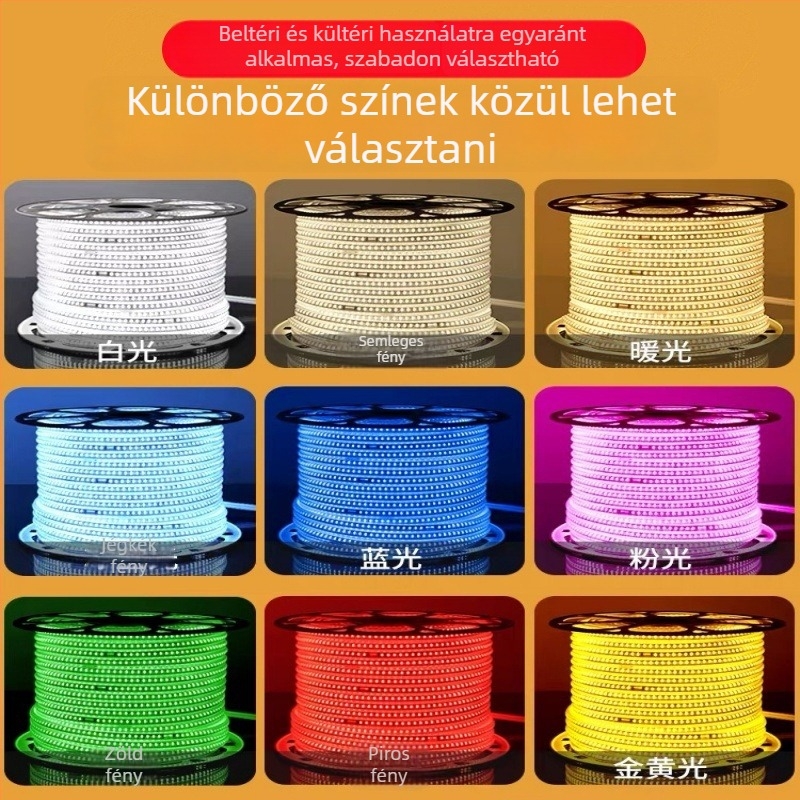 220V-os kültéri LED magasfeszültségű szalag, vízálló és rugalmas, alkalmas alagútakhoz és hidakhoz, nagy fényerő