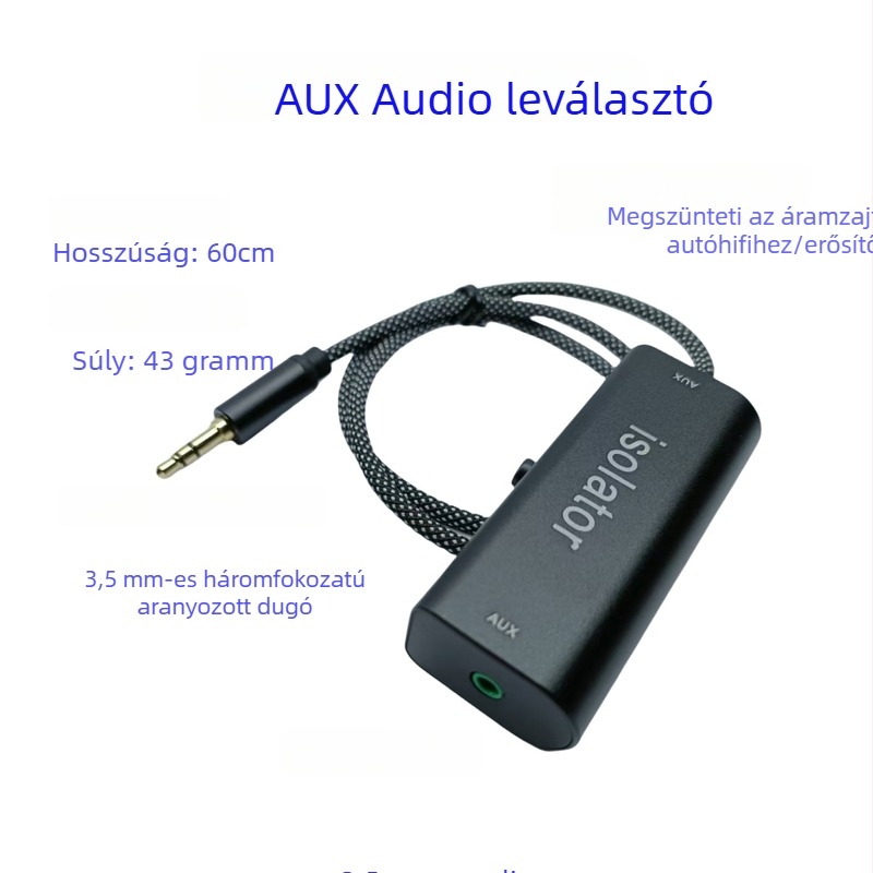 3,5 mm-es anti-interferencia audio szűrő izolátorral az AUX vonalhoz – zajcsökkentés