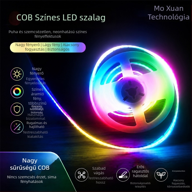 5 mm széles COB LED-szalag, 5V, 160 LED, színátmenetes fény, rugalmas okosházhoz