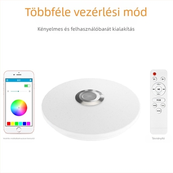 LED mennyezeti lámpa, modern-minimalista kivitel, kerek forma, Bluetooth zene, alkalmazás szerinti irányítás, színváltó fény, hálószobába és nappaliba