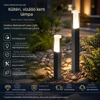Alumínium napelemes kerti lámpa, kültéri IP55, kert- és tájvilágítás