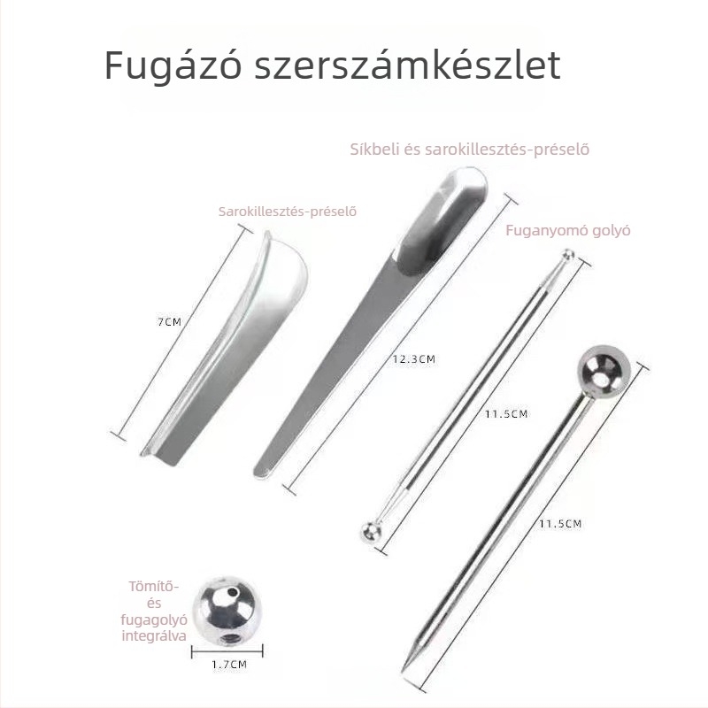 Rozsdamentes acélból készült csempe fugázó eszközök, 5 részes készlet, sarokcsatlakozó készlettel