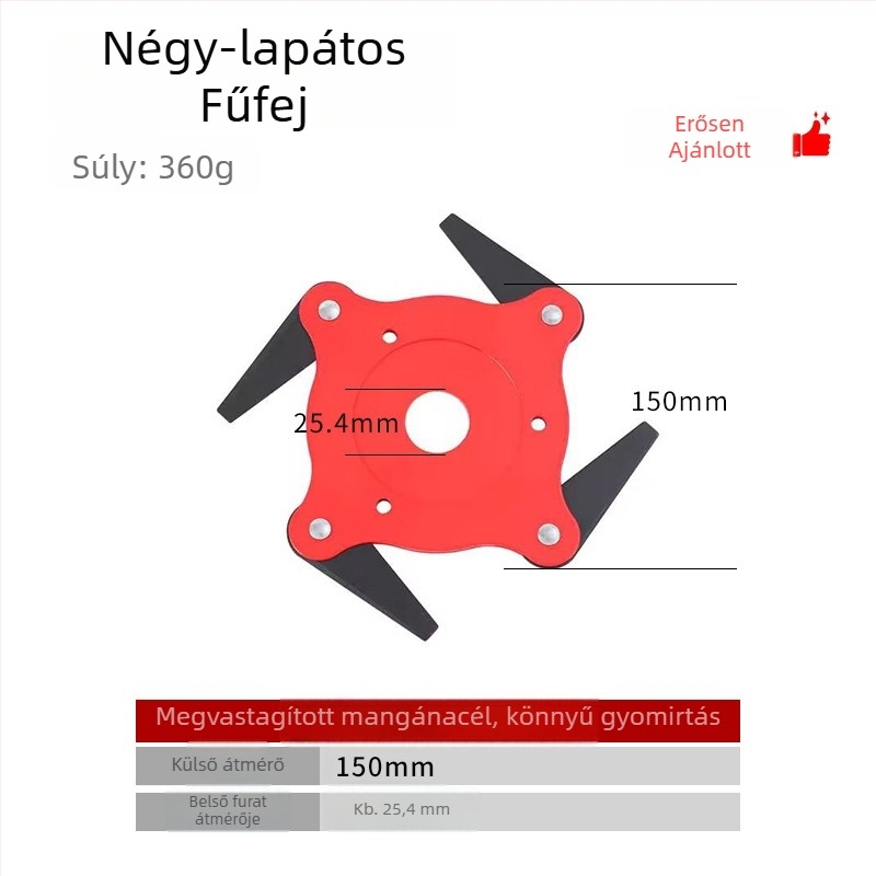 Gyomirtó géphez négy- vagy öt pengés fej, három pengés fűnyírófej, kerti eszköz kiegészítő