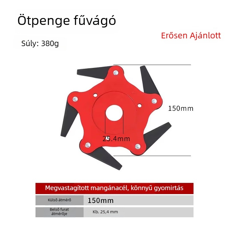 Gyomirtó géphez négy- vagy öt pengés fej, három pengés fűnyírófej, kerti eszköz kiegészítő
