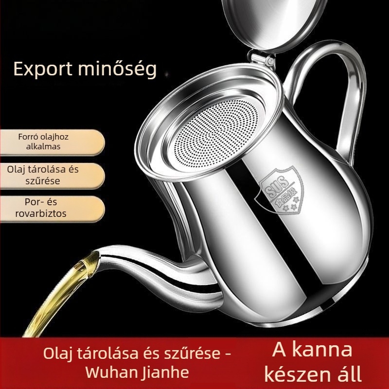 Rozsdamentes acél olajtöltő szűrővel, szivárgásmentes konyhai üveg olajhoz és ecethez, élelmiszer-minőségű